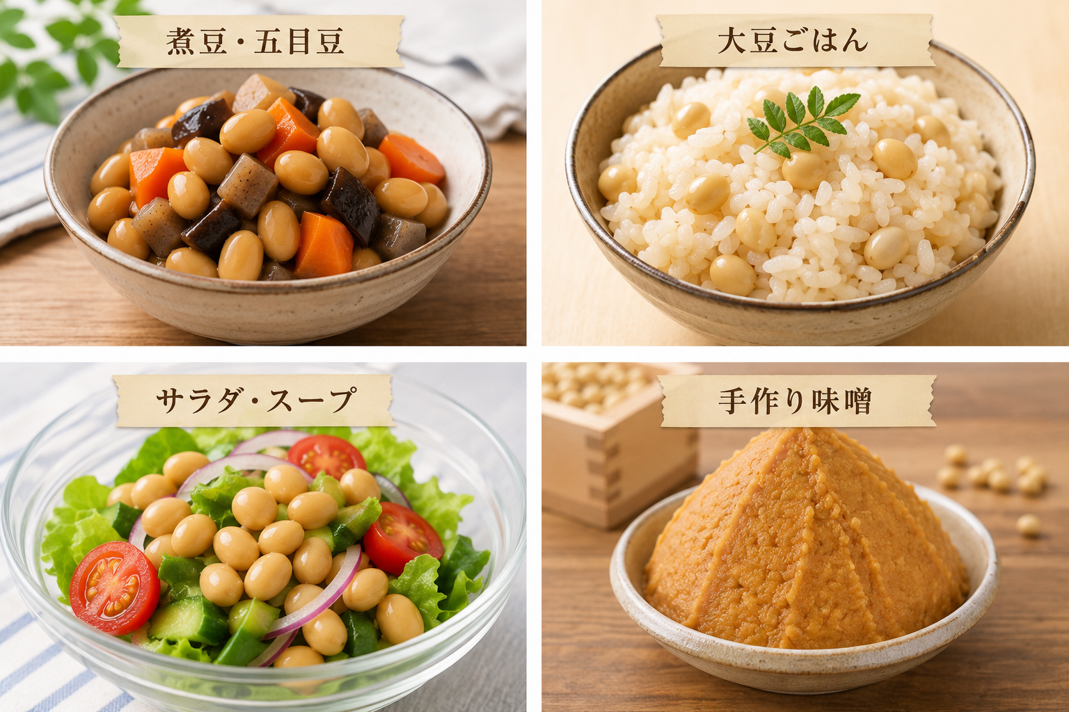 エンレイのおすすめ料理 煮豆・大豆ごはん・大豆サラダ・手作り味噌